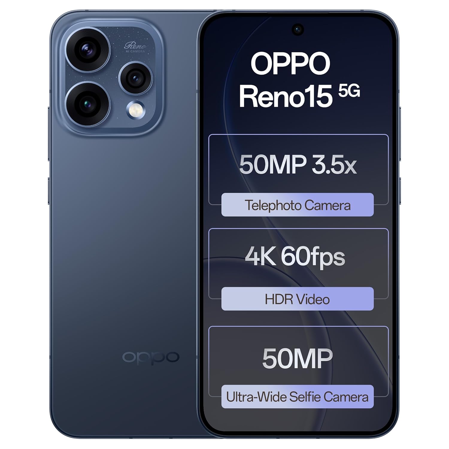 Oppo Reno15 5G (Twilight Blue, 12GB RAM, 512GB Storage) with No Cost EMI/Additional Exchange Offers